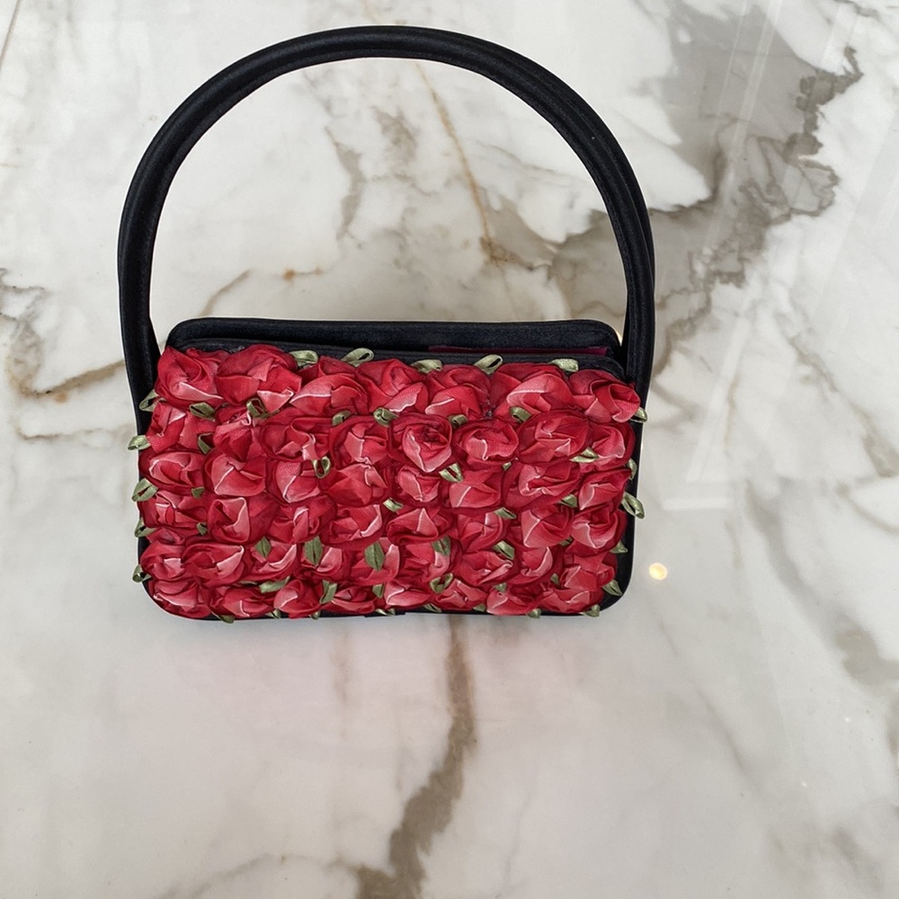 Julie Feldman evening bag, beautiful bouquet de roses, unique piece of art.